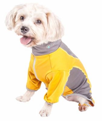 Pet Life Active Warm-Pup Heathered Performance 4-Way Stretch 2-Toned Full-Bodied Warm Up Dog Suit