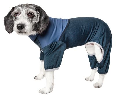 Pet Life Active Embarker Heathered Performance 4-Way Stretch Two-Toned Full Body Warm Up Dog Suit