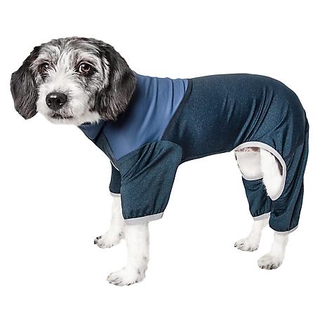 Pet Life Active Embarker Heathered Performance 4-Way Stretch Two-Toned Full Body Warm Up Dog Suit