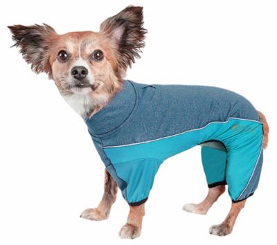 Pet Life Active Chase Pacer Heathered Performance 4-Way Stretch 2-Toned Full-Bodied Warm Up Dog Suit