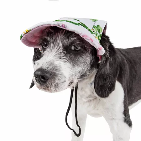 Pet Life Botanic Adjustable Dog Hat with UV Protection Black Floral Design Dog Hats & Scarves