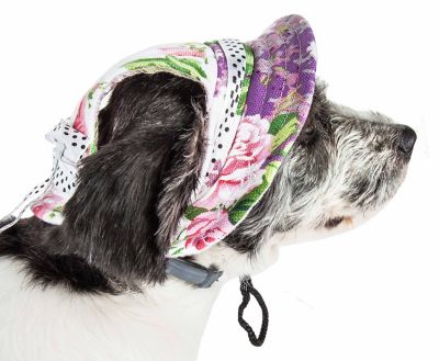 Pet Life Botanic UV-Protectant Adjustable Fashion Canopy Brimmed Dog Hat Cap, Black Floral