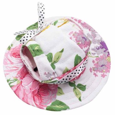 Image showing  Botanic UV-Protectant Adjustable Fashion Canopy Brimmed Dog Hat Cap, Black Floral