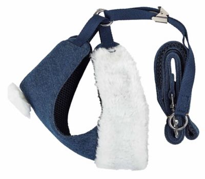 Image showing  Luxe Pom Draper 2-In-1 Mesh Reversed Adjustable Dog Harness and Leash with Pom-Pom Bowtie