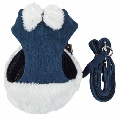 Image showing  Luxe Pom Draper 2-In-1 Mesh Reversed Adjustable Dog Harness and Leash with Pom-Pom Bowtie