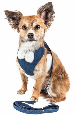 Pet Life Luxe Pom Draper 2-In-1 Mesh Reversed Adjustable Dog Harness and Leash with Pom-Pom Bowtie