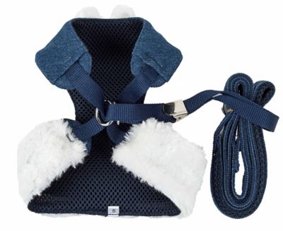Image showing  Luxe Pom Draper 2-In-1 Mesh Reversed Adjustable Dog Harness and Leash with Pom-Pom Bowtie