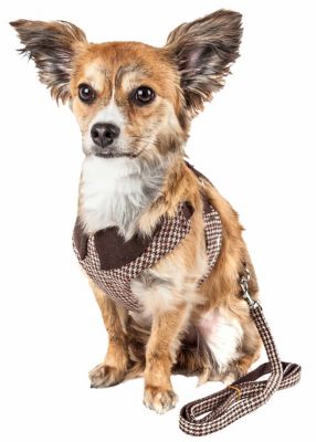Pet Life Luxe Houndsome 2-in-1 Mesh Reversible Plaid Collared Adjustable Dog Harness-Leash