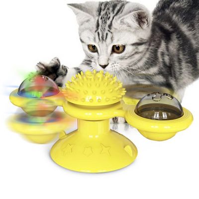 Image showing  Windmill Rotating Suction Cup Spinning Cat Toy, Yellow