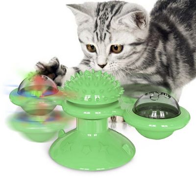 Image showing  Windmill Rotating Suction Cup Spinning Cat Toy, Green