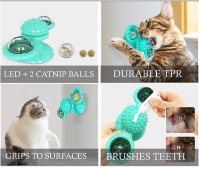 Image showing  Windmill Rotating Suction Cup Spinning Cat Toy, Green