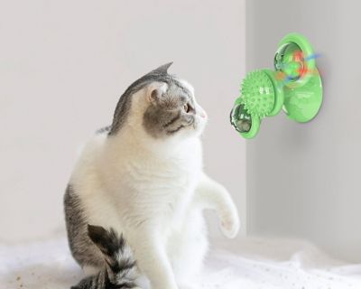 Image showing  Windmill Rotating Suction Cup Spinning Cat Toy, Green