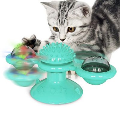 Image showing  Windmill Rotating Suction Cup Spinning Cat Toy, Blue