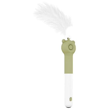 Pet Life 3-in-1 Retractable and Extendable Feathered and Laser Wand Kitty Cat Teaser, Green