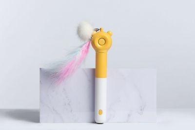 Image showing  3-in-1 Retractable and Extendable Feathered and Laser Wand Cat Teaser, Yellow