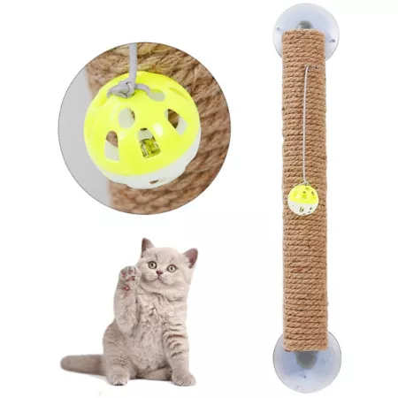 Pet Life Stick N Claw Sisal Rope and Stick Suction Cup Cat Toy Toy Scratchers