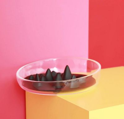 Image showing  Cirlicue Shark Fin-Shaped Plastic Modern Slow Feed Pet Bowl, 12 oz.