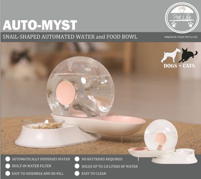 Image showing  Auto-Myst Snail-Shaped 2-in-1 Automated Gravity Pet Filtered Water Dispenser and Food Bowl