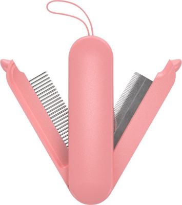 Pet Life JOYNE Multi-Functional 2-in-1 Swivel Travel Pet Grooming Comb and Deshedder, Pink, GR3PKMD