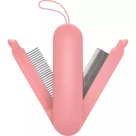 Pet Life JOYNE GR3PK® 2-in-1 Multi-Function Swivel Pet Grooming Comb and Peeler Pink Pet Brushes & Combs