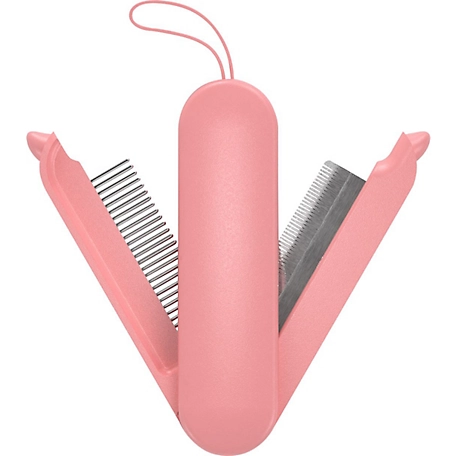 Pet Life JOYNE Multi-Functional 2-in-1 Swivel Travel Pet Grooming Comb and Deshedder, Pink, GR3PKMD