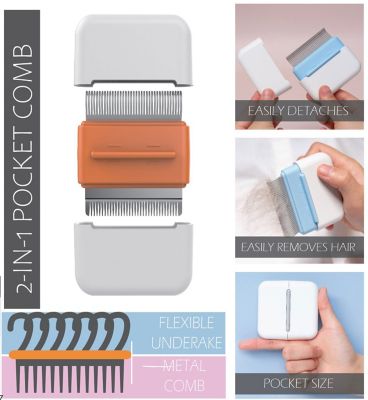 Image showing  Zipocket 2-in-1 Underake and Stainless Steel Travel Grooming Pet Comb, Blue, GR5BL