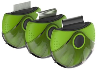 Pet Life Axler Triple Rotating Rake Deshedder and Dematting Grooming Pet Comb, Green, GR7GN