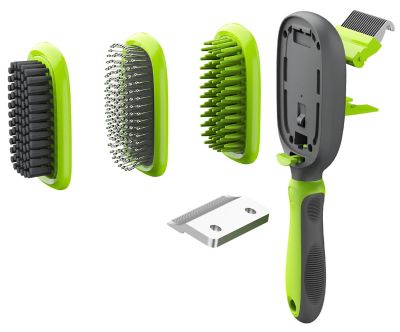 Pet Life Conversion 5-in-1 Interchangeable Dematting and Deshedding Bristle Pin and Massage Grooming Pet Comb, Green, GR8GN