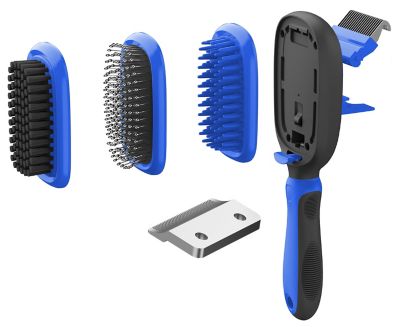 Pet Life Conversion 5-in-1 Interchangeable Dematting and Deshedding Bristle Pin and Massage Grooming Pet Comb, Blue, GR8BL