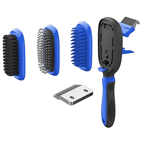 Pet Life Conversion 5-in-1 Interchangeable Dematting and Deshedding Bristle Pin and Massage Grooming Pet Comb, Blue, GR8BL