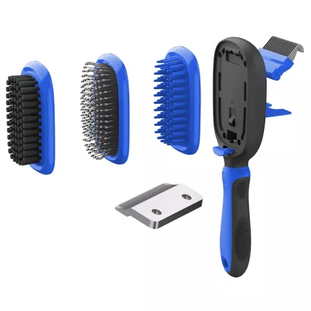 Pet Life Conversion 5-in-1 Interchangeable Dematting and Dematting Hair Pin and Massage Grooming Comb for Pets Blue GR8BL Pet Brushes & Combs