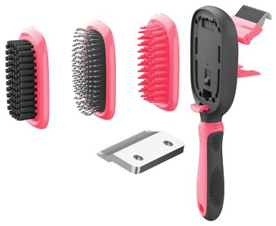 Pet Life Conversion 5-in-1 Interchangeable Dematting and Deshedding Bristle Pin and Massage Grooming Pet Comb, Pink, GR8PK