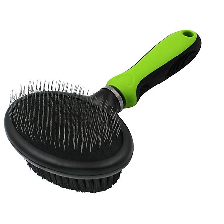 Pet Life Flex Series 2-in-1 Dual-Sided Slicker and Bristle Grooming Pet Brush, Green, GR29GN