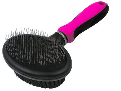 Pet Life Flex Series 2-in-1 Dual-Sided Slicker and Bristle Grooming Pet Brush, Pink, GR29PK