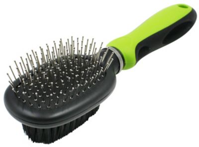 Pet Life Flex Series 2-in-1 Dual-Sided Pin and Bristle Grooming Pet Brush, Green, GR32GN