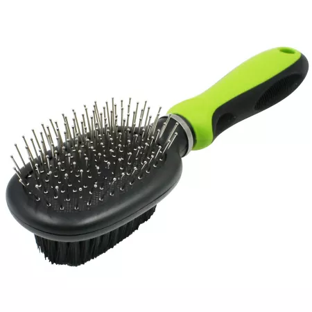 Pet Life Flex Series GR32GN 2-in-1 Double-Sided Grooming Brush with Pins and Bristles Green Pet Brushes & Combs