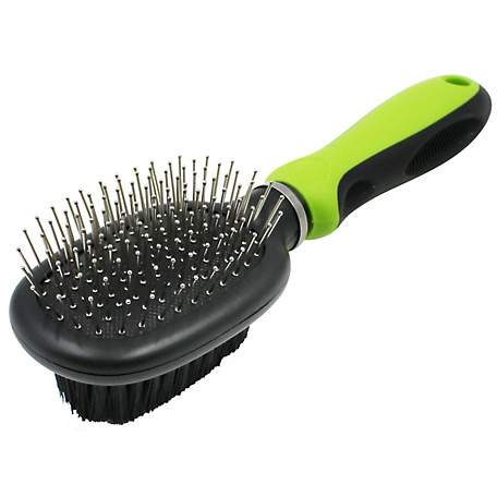 Pet Life Flex Series 2-in-1 Dual-Sided Pin and Bristle Grooming Pet Brush, Green, GR32GN