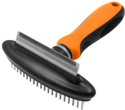 Pet Life Flex Series 2-in-1 Dual-Sided Grooming Undercoat Pet Rake and Deshedder, Orange, GR33OR