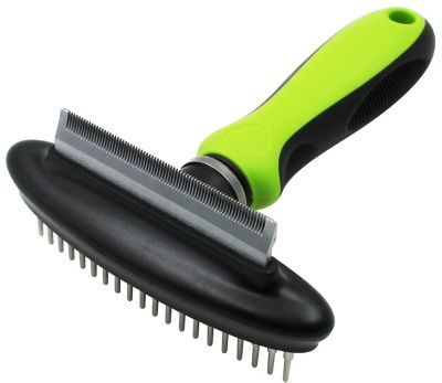 Pet Life Flex Series 2-in-1 Dual-Sided Grooming Undercoat Pet Rake and Deshedder, Green, GR33GN
