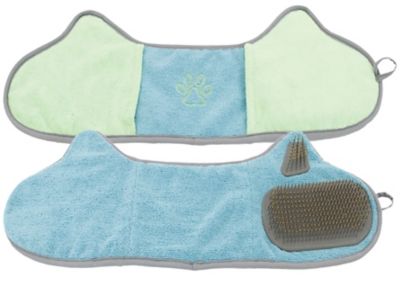 Pet Life Bryer 2-in-1 Hand-Inserted Microfiber Pet Grooming Towel and Brush, Blue, GR51BG
