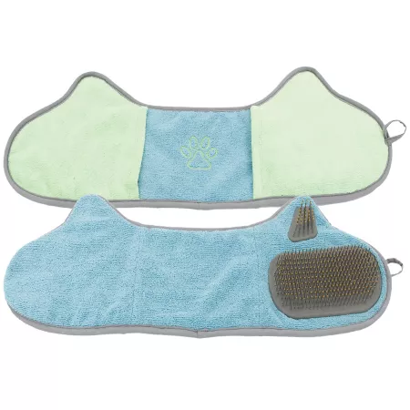 Pet Life Bryer GR51BG 2-in-1 Microfiber Hand-Inserted Grooming Towel and Brush Blue Pet Brushes & Combs