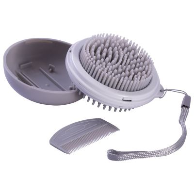 Pet Life Bravel 3-in-1 Travel Pocketed Dual Grooming Brush and Pet Comb, Gray, GR52GY