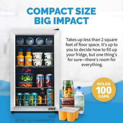 Image showing  100 Can Beverage Fridge with Glass Door, Small Freestanding Mini Fridge in Stainless Steel