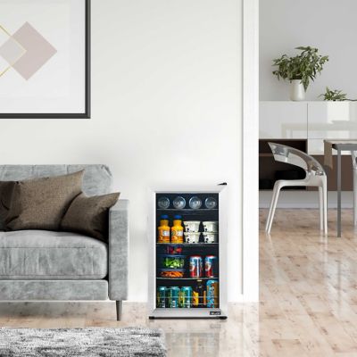 Image showing  100 Can Beverage Fridge with Glass Door, Small Freestanding Mini Fridge in Stainless Steel
