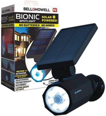 Bell & Howell Bionic Spotlight 4-Watt 230 Lumen Solar Powered Motion Activated Outdoor Security Light I like how it looks like a security camera! And I like that it can be mounted anywhere and does not require electricity