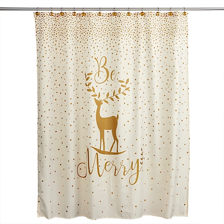 SKL Home Merry Reindeer Fabric Shower Curtain and Hook Set