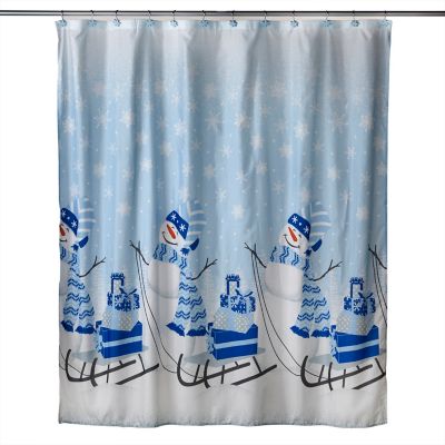 Snowman Sled Fabric Shower Curtain, Lake Shower Curtain Hooks