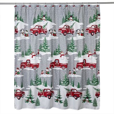 SKL Home Snow Truck Fabric Shower Curtain and Hook Set
