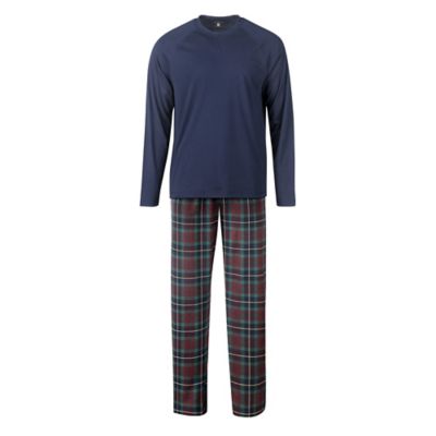 $73 Nautica Men Pajama Cotton Crew Long Sleeve Blue Logo Shirt Sleepwear  Size M