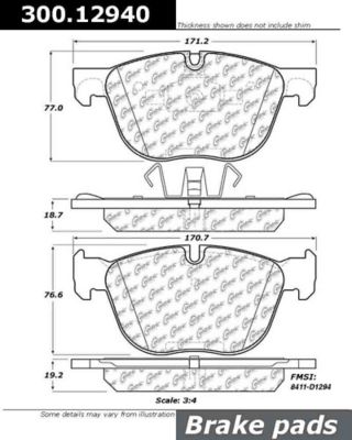 Centric Parts Premium Semi-Met Pads with Shim and Hardware, BKNJ-CEC-300.12940